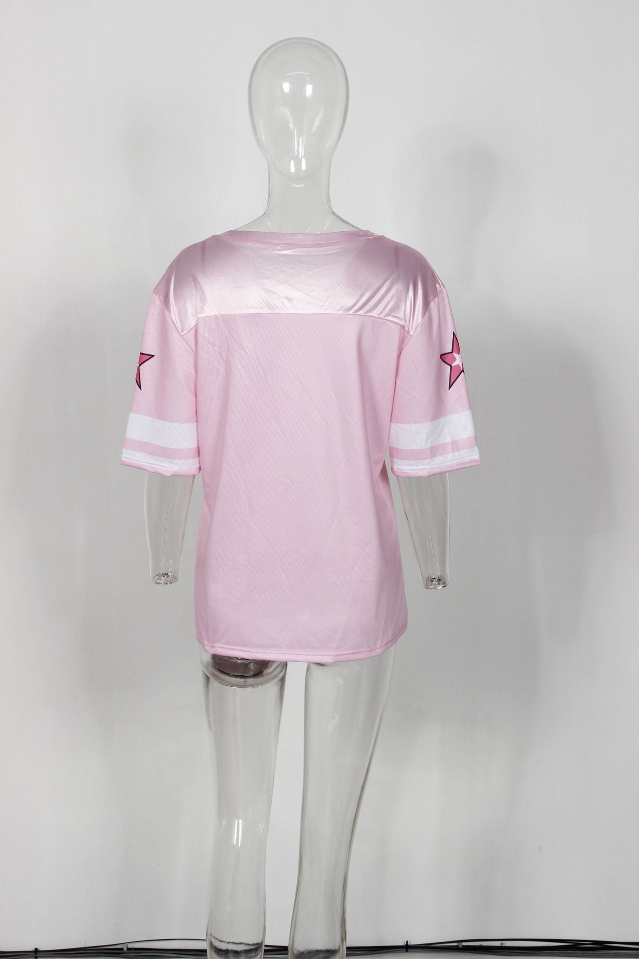 LADIES LOOSE CASUAL V-NECK T-SHIRT PINK (SIZE S - L)