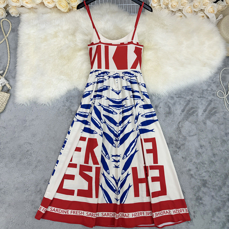 LADIES CASUAL LONG DRESS RED & BLUE MULTI (SIZE S - XL)