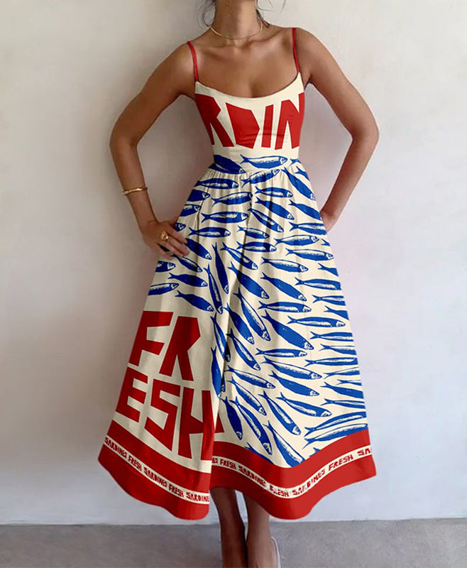 LADIES CASUAL LONG DRESS RED & BLUE MULTI (SIZE S - XL)