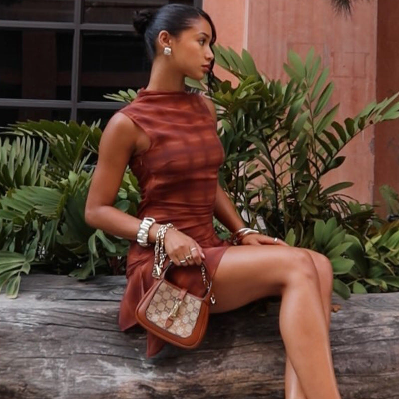 LADIES DRESS BROWN (SIZE S - L)