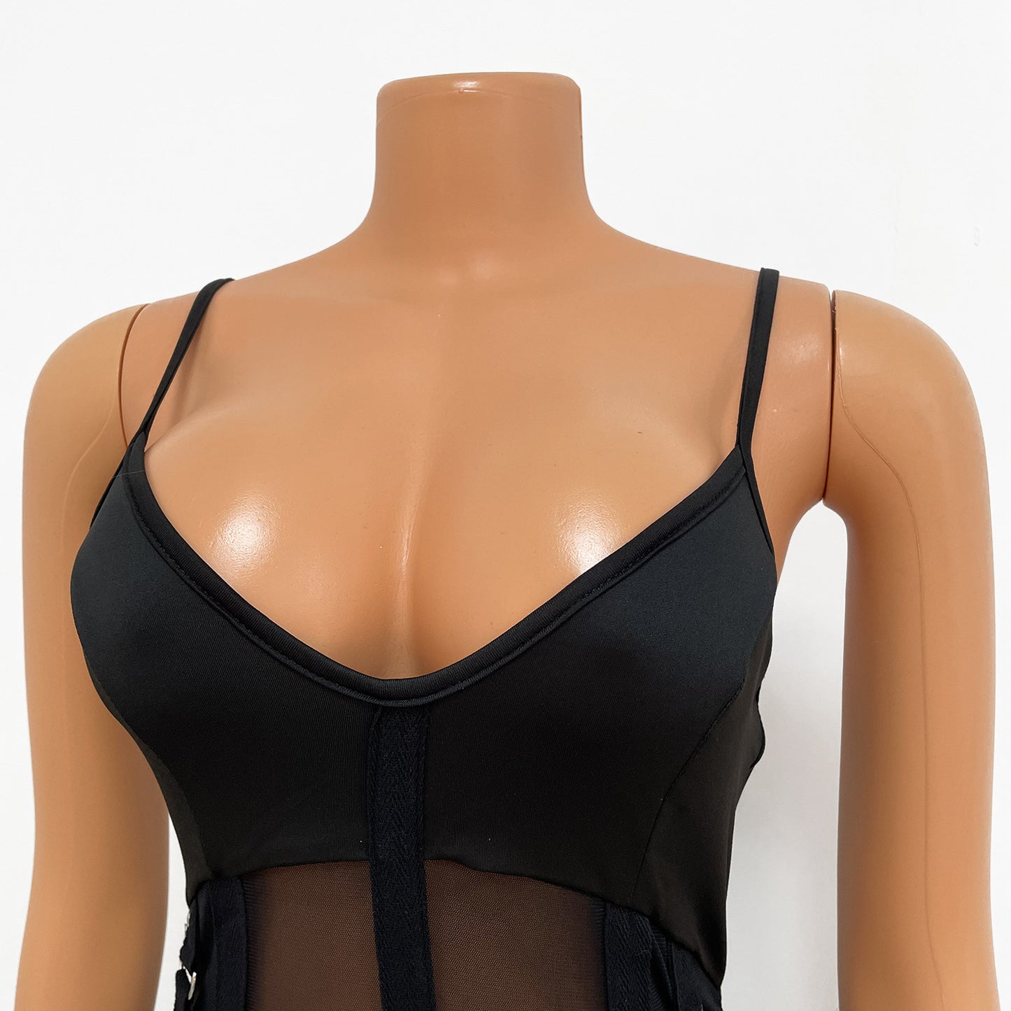 LADIES SEXY MESH JUMPSUIT BLACK / WHITE / APRICOT-BEIGE / DARK RED / BLUE (SIZE S - 2XL)