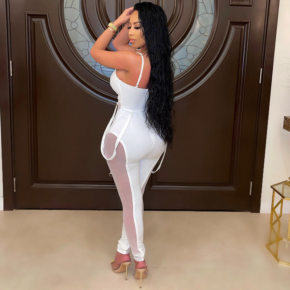 LADIES SEXY MESH JUMPSUIT BLACK / WHITE / APRICOT-BEIGE / DARK RED / BLUE (SIZE S - 2XL)