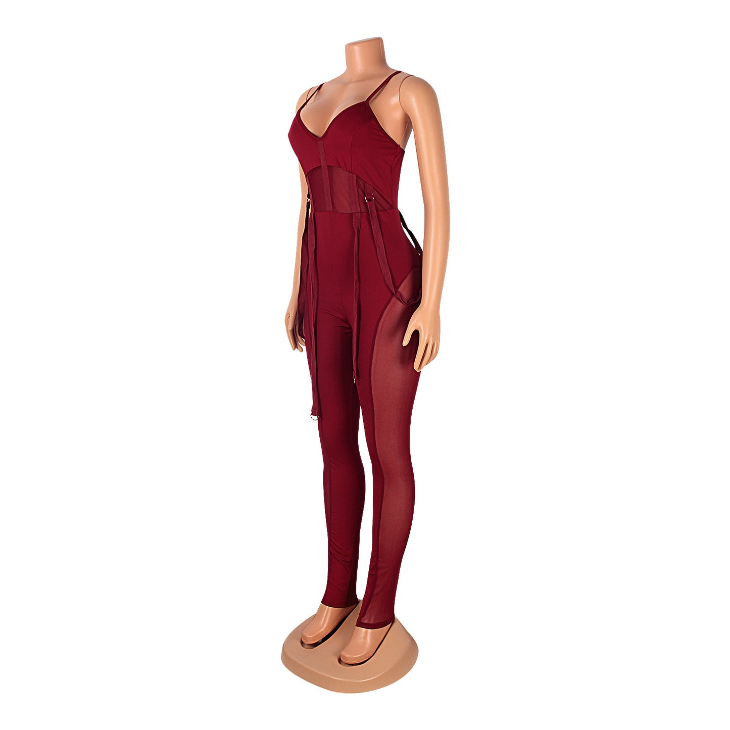 LADIES SEXY MESH JUMPSUIT BLACK / WHITE / APRICOT-BEIGE / DARK RED / BLUE (SIZE S - 2XL)