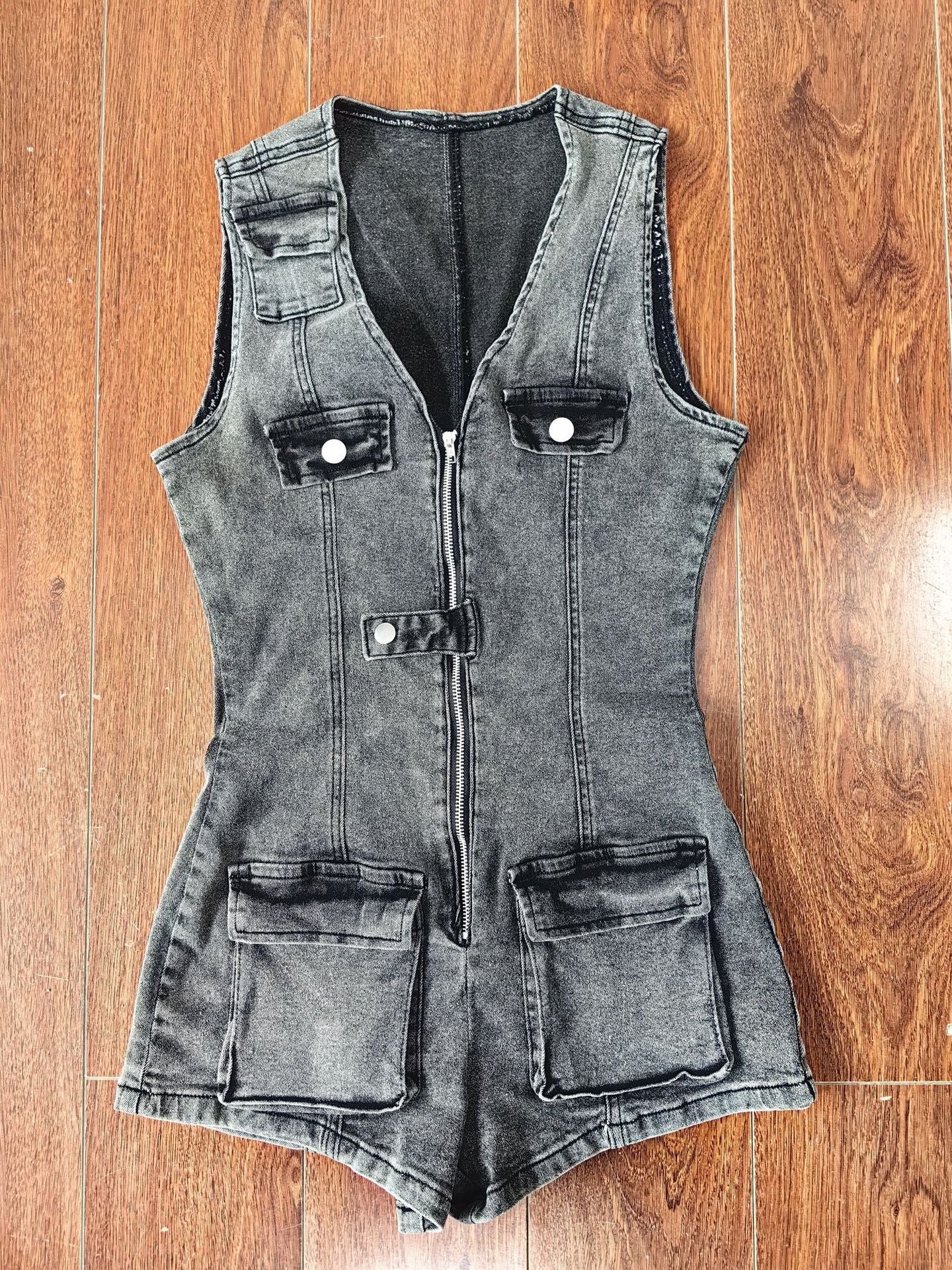 LADIES ONE PIECE JUMPSUIT ROMPER PLAYSUIT DENIM BLACK (SIZE S - 2XL)
