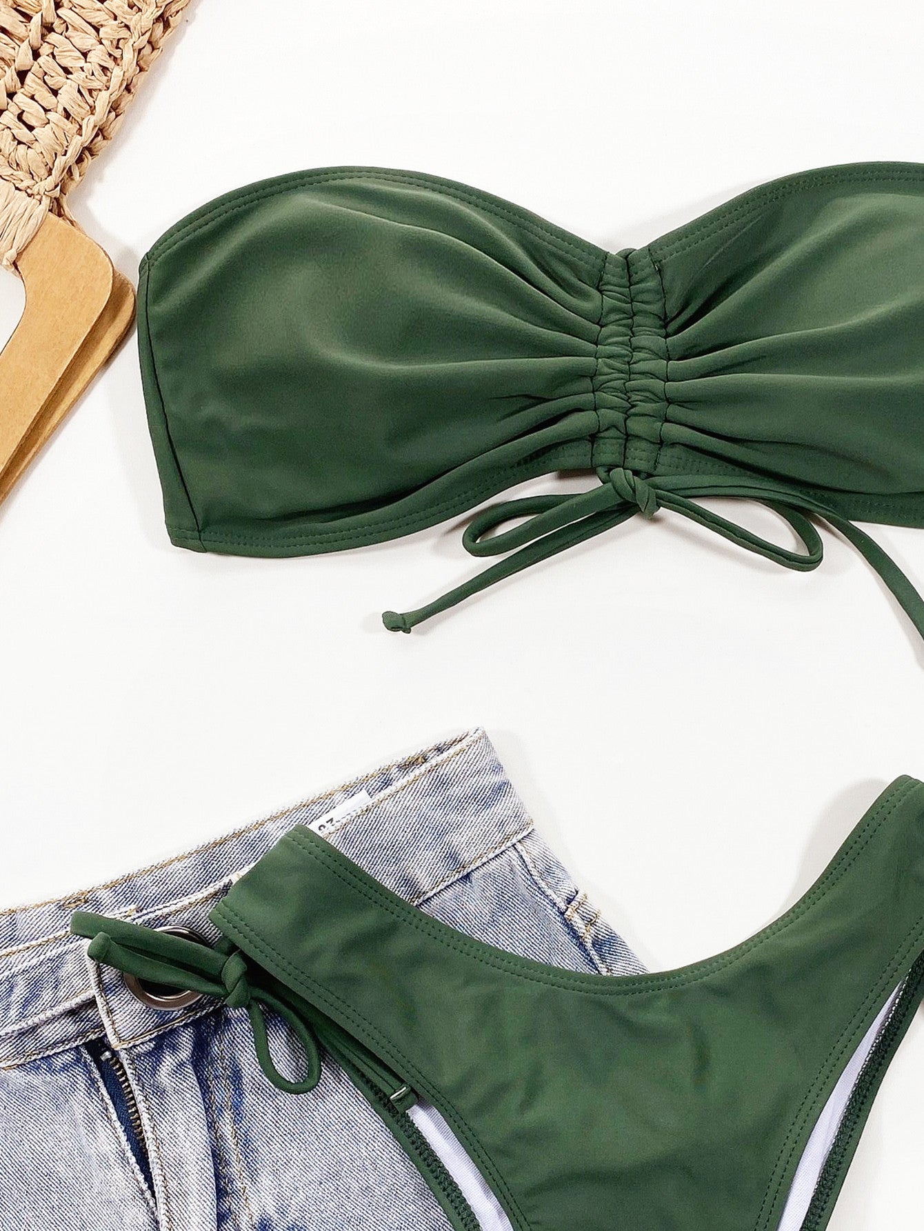 LADIES TWO PIECE BIKINI SWIMWEAR DARK OLIVE (SIZE S - L)