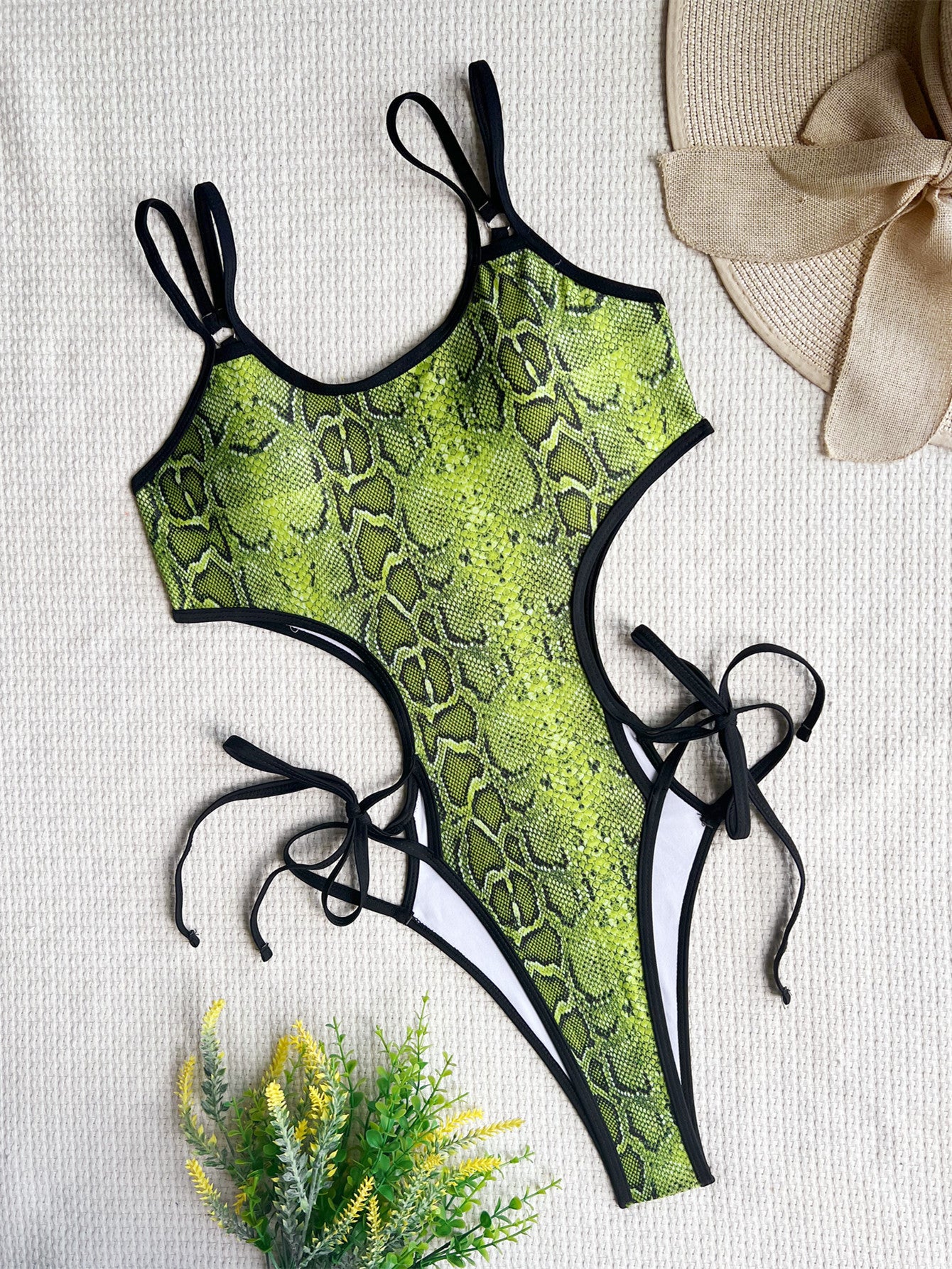 LADIES ONE PIECE SWIMSUIT YELLOW-GREEN (SIZE S - L)