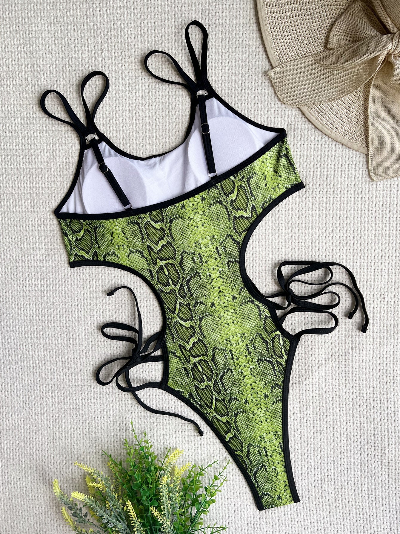 LADIES ONE PIECE SWIMSUIT YELLOW-GREEN (SIZE S - L)