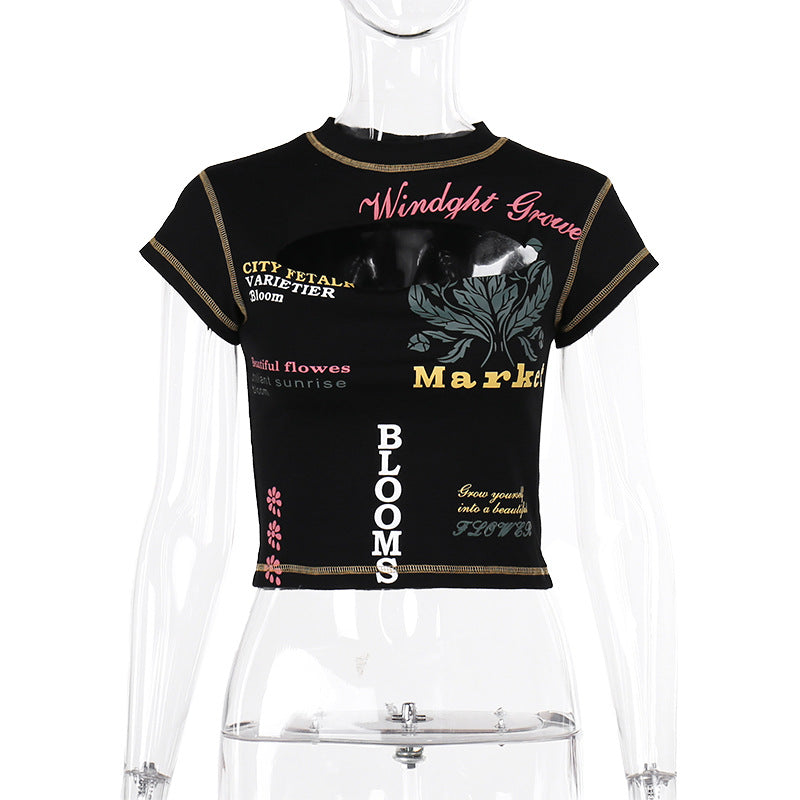 LADIES SHORT SLEEVE T-SHIRT BLACK / RED (SIZE S - L)