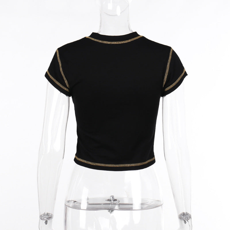 LADIES SHORT SLEEVE T-SHIRT BLACK / RED (SIZE S - L)