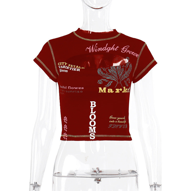 LADIES SHORT SLEEVE T-SHIRT BLACK / RED (SIZE S - L)