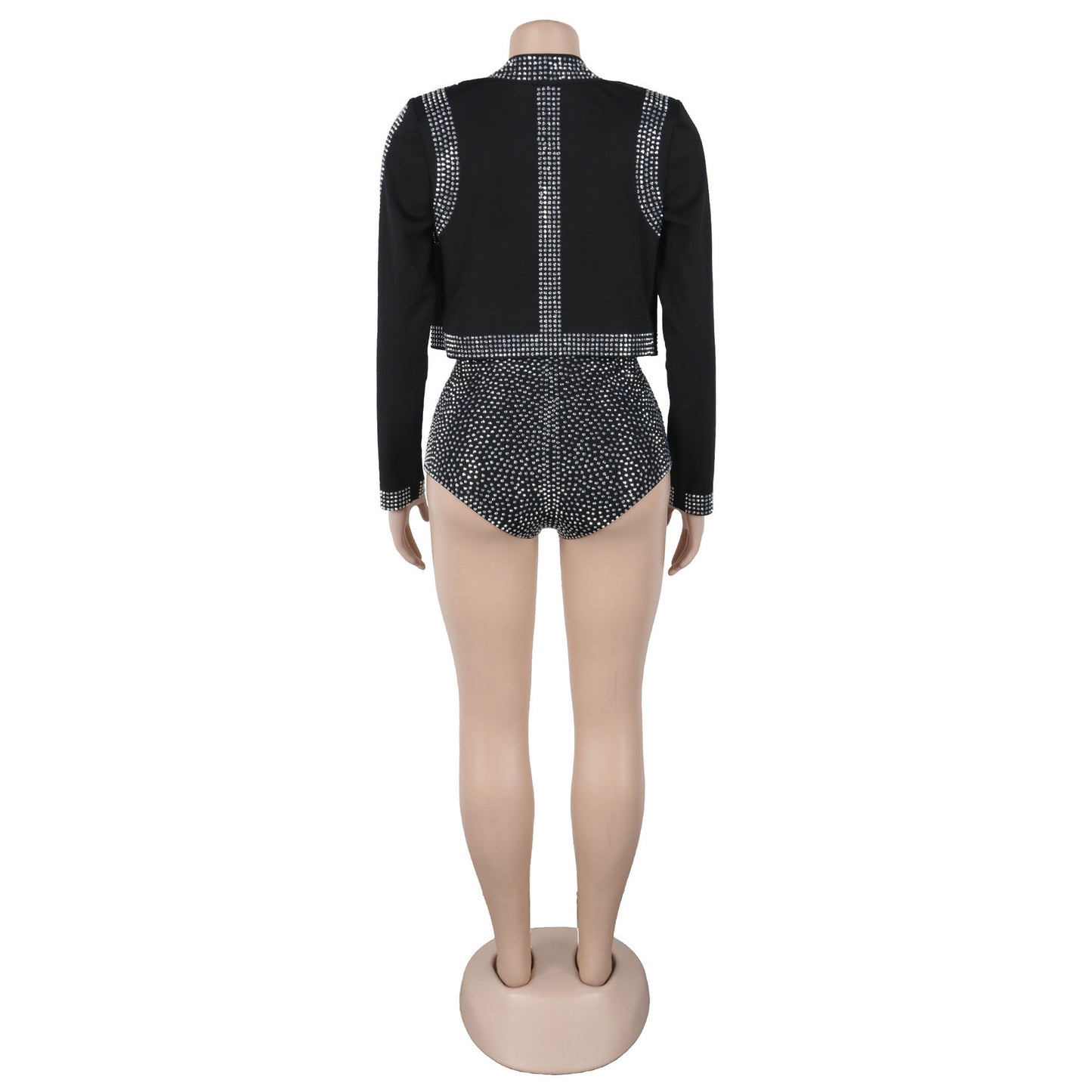 LADIES THREE PIECE SHORTS SET BLACK (SIZE S - 3XL)