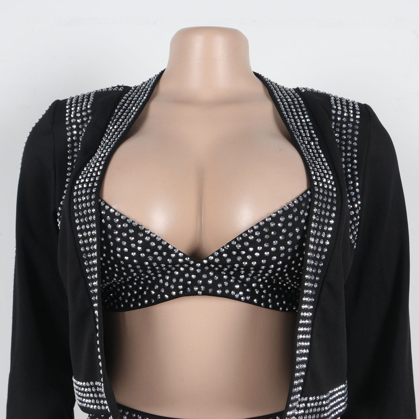 LADIES THREE PIECE SHORTS SET BLACK (SIZE S - 3XL)