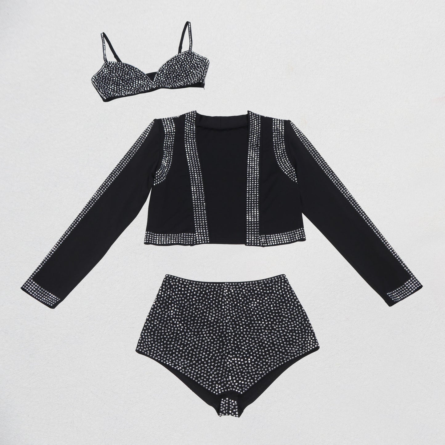 LADIES THREE PIECE SHORTS SET BLACK (SIZE S - 3XL)