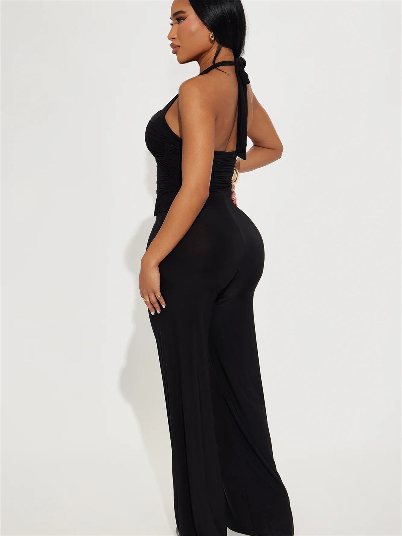 LADIES HALTERNECK JUMPSUIT BLACK / RED (SIZE S - L)