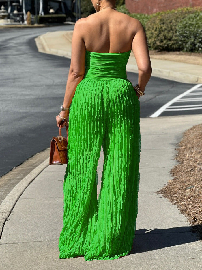 LADIES STRAPLESS JUMPSUIT WHITE / BLACK / DARK PINK / GREEN (SIZE S - 2XL)
