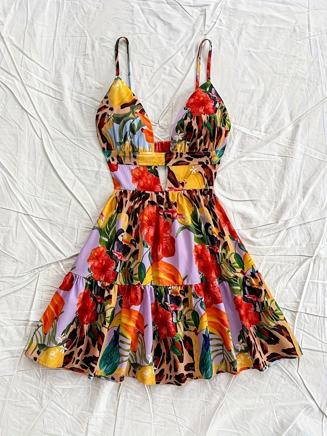 LADIES PRINTED MINI DRESS 3 DIFFERENT COLOUR OPTIONS (SIZE S - 2XL)