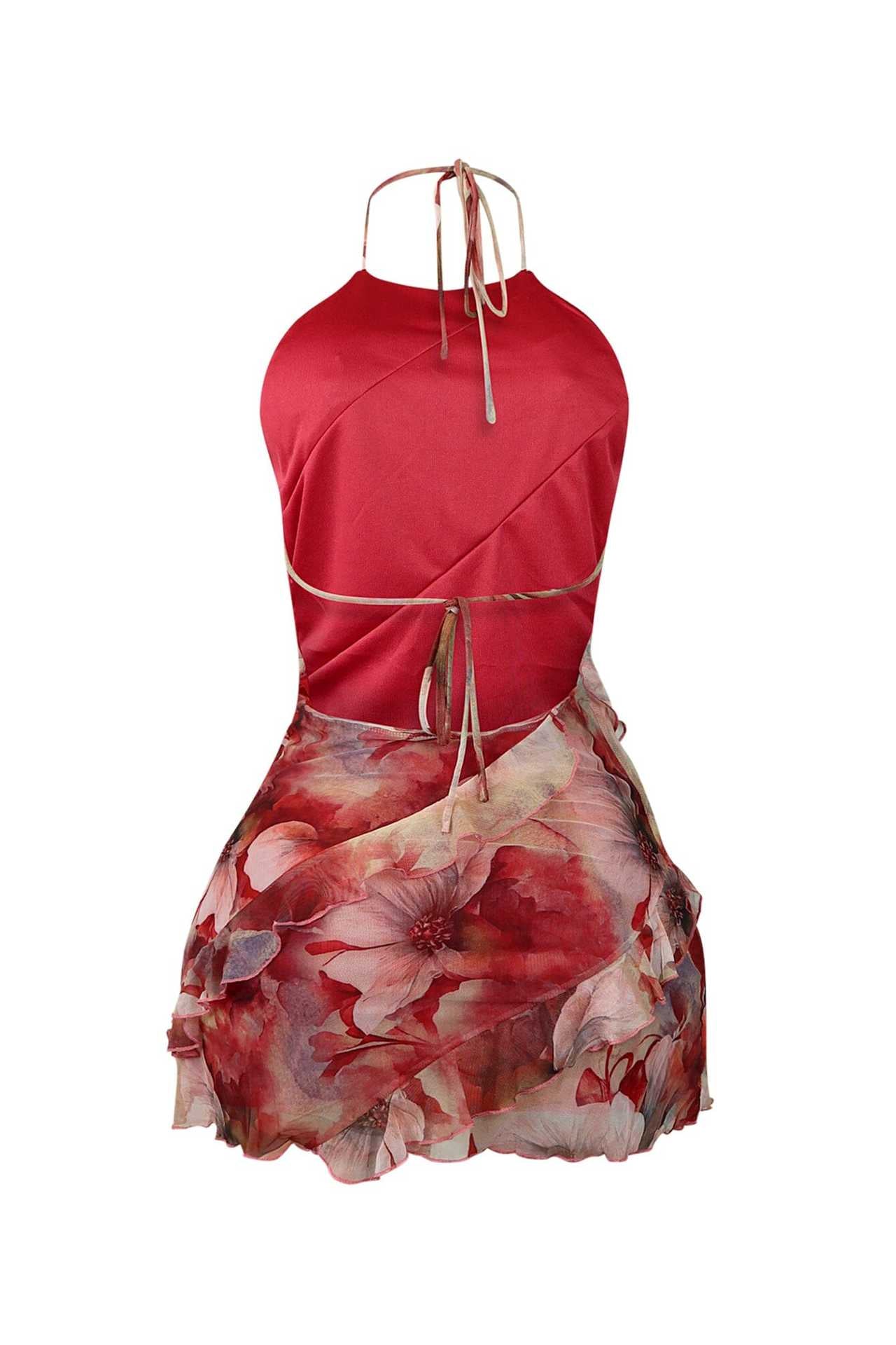 LADIES SEXY MINI DRESS RED / DARK BROWN (SIZE S - XL)