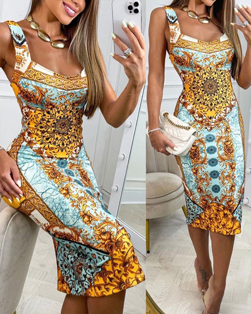 LADIES BODYCON DRESS YELLOW-MULTI (SIZE S - XL)