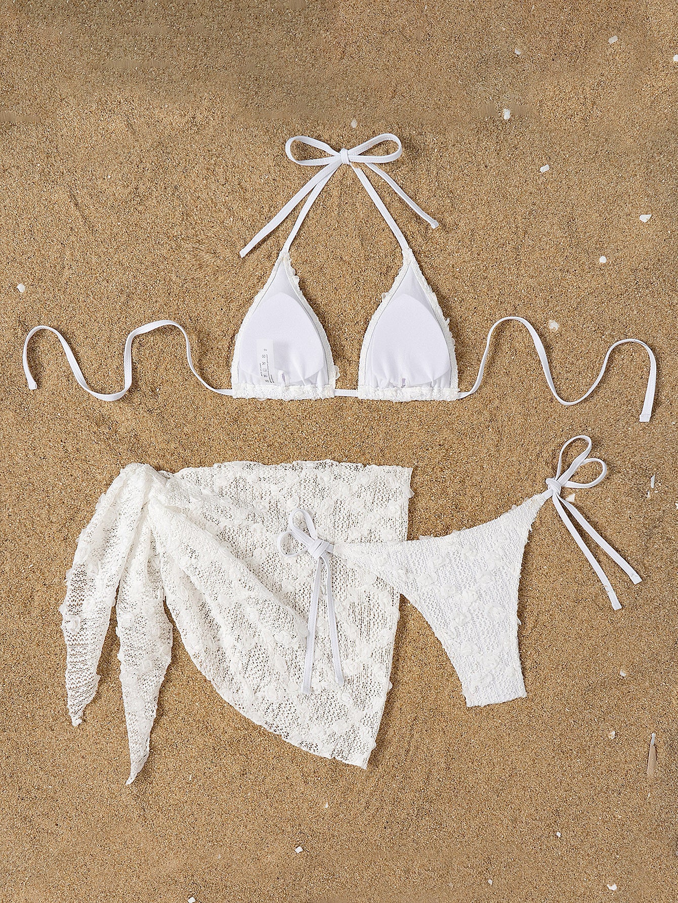 LADIES THREE PIECE BIKINI SWIMWEAR BEACHWEAR SET WHITE (SIZE S - L)
