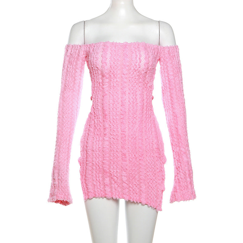 LADIES OFF-THE SHOULDER MINI DRESS PINK / BLACK (SIZE S - L)