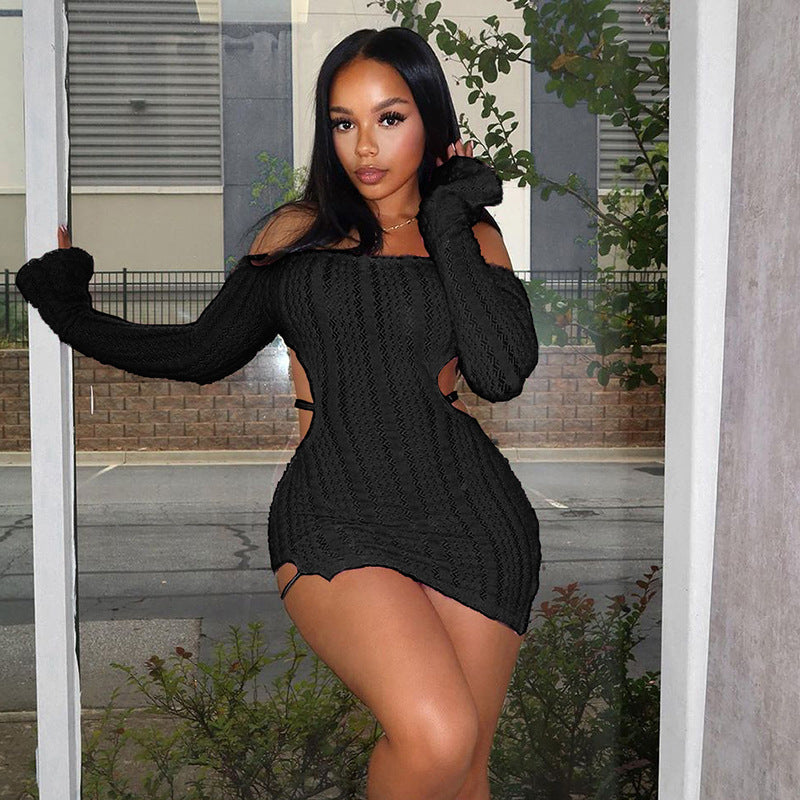 LADIES OFF-THE SHOULDER MINI DRESS PINK / BLACK (SIZE S - L)