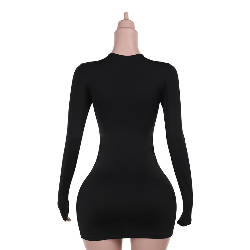 LADIES LONG SLEEVE BODYCON DRESS BLACK (SIZE S - L)
