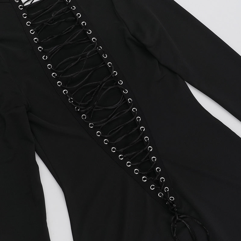 LADIES LONG SLEEVE BODYCON DRESS BLACK (SIZE S - L)
