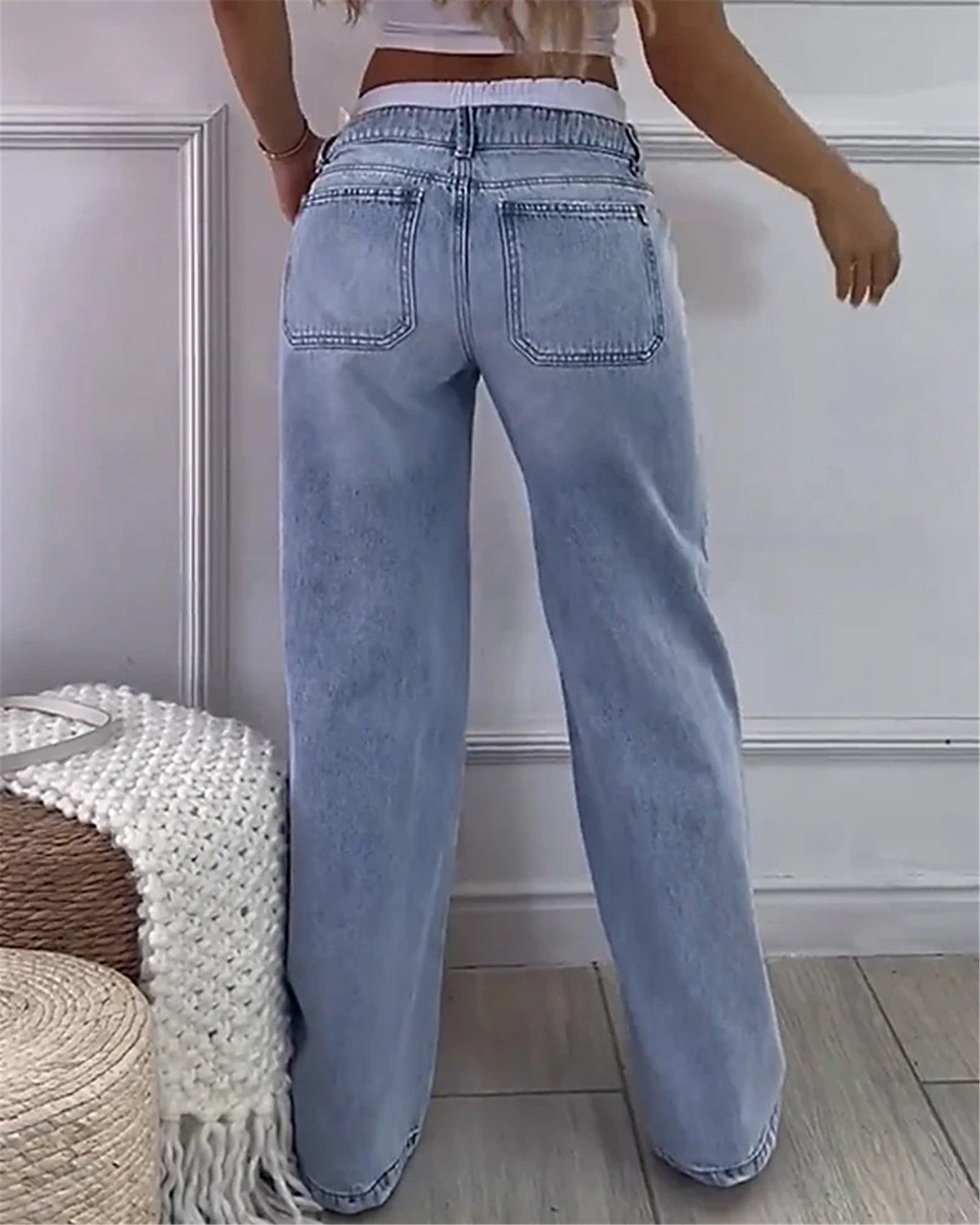 LADIES WIDE LEG DENIM PANTS LIGHT BLUE DENIM / BLUE DENIM / BLACK (SIZE S - 2XL)