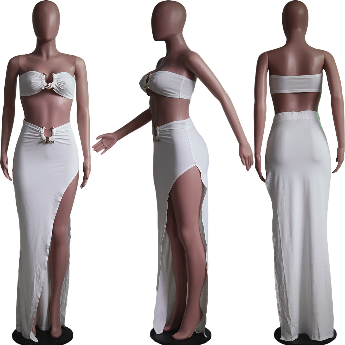 LADIES TWO PIECE SKIRT & TOP SET WHITE / BLACK / WHITE & BLACK (SIZE S - 2XL)