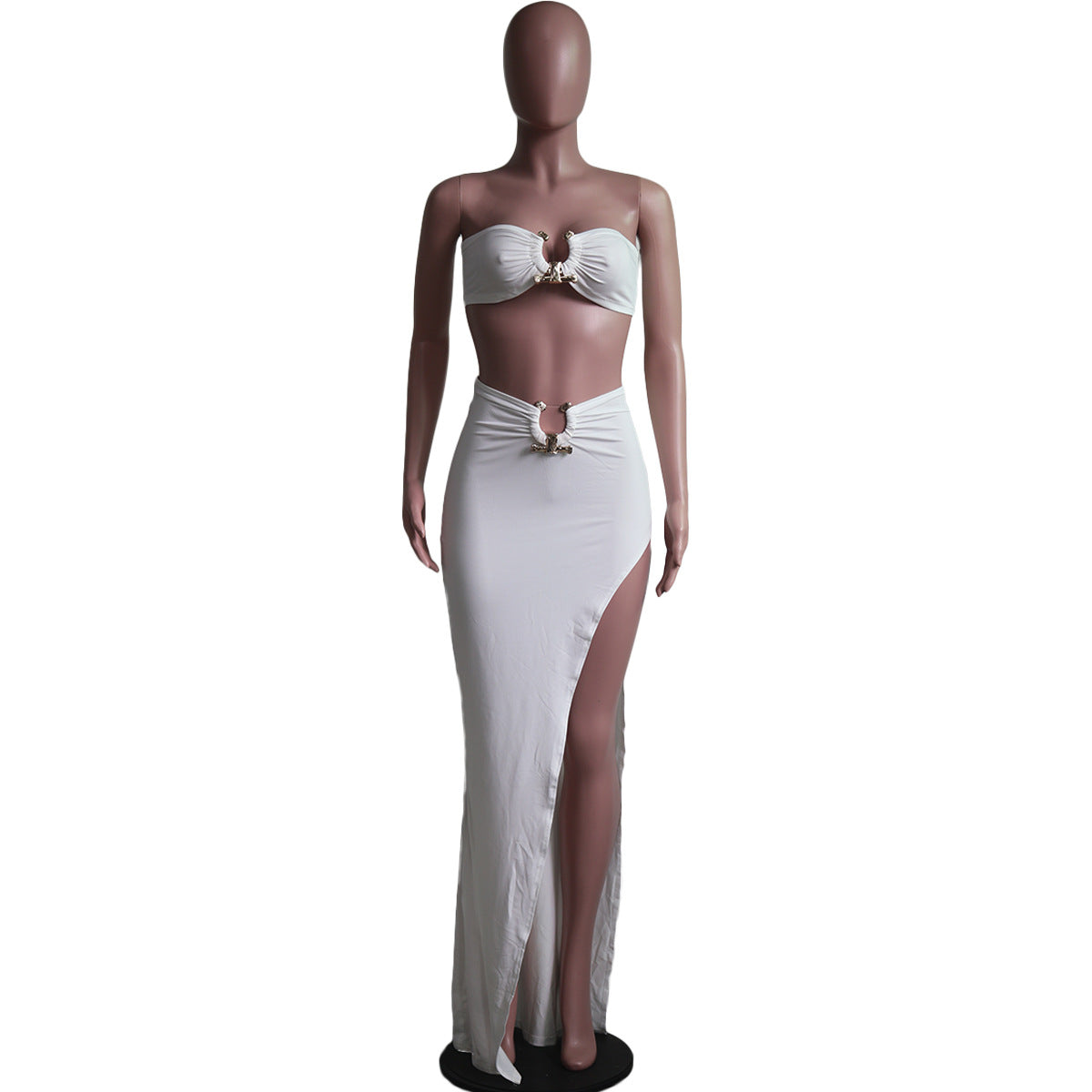 LADIES TWO PIECE SKIRT & TOP SET WHITE / BLACK / WHITE & BLACK (SIZE S - 2XL)