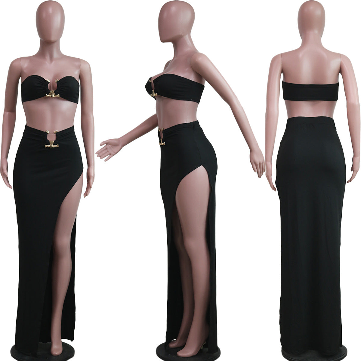LADIES TWO PIECE SKIRT & TOP SET WHITE / BLACK / WHITE & BLACK (SIZE S - 2XL)