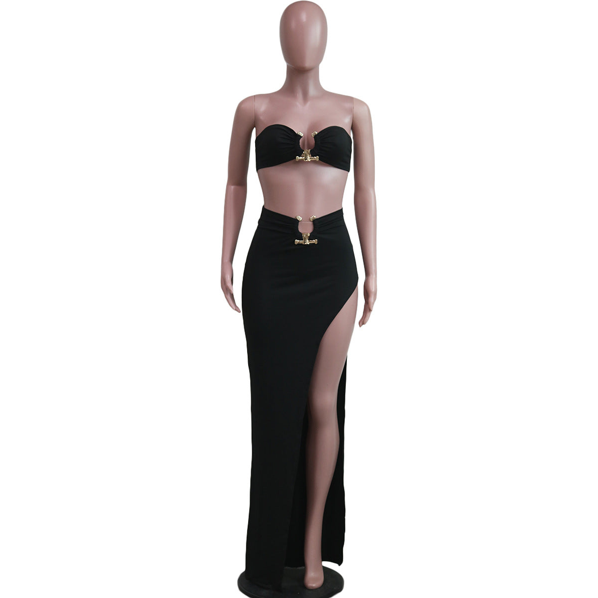 LADIES TWO PIECE SKIRT & TOP SET WHITE / BLACK / WHITE & BLACK (SIZE S - 2XL)