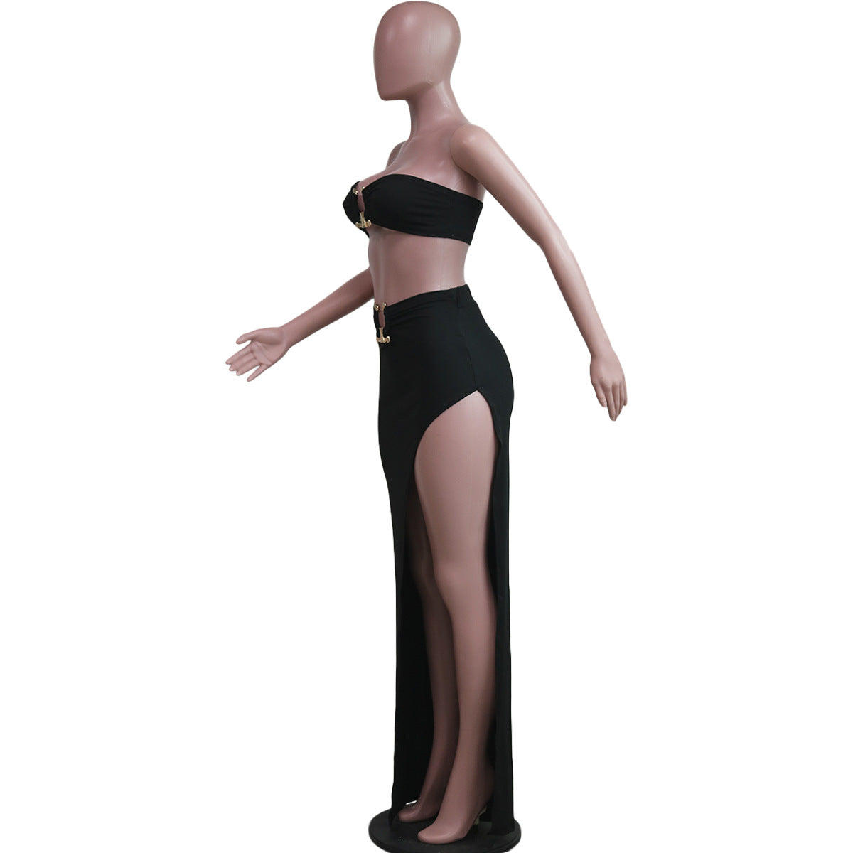 LADIES TWO PIECE SKIRT & TOP SET WHITE / BLACK / WHITE & BLACK (SIZE S - 2XL)
