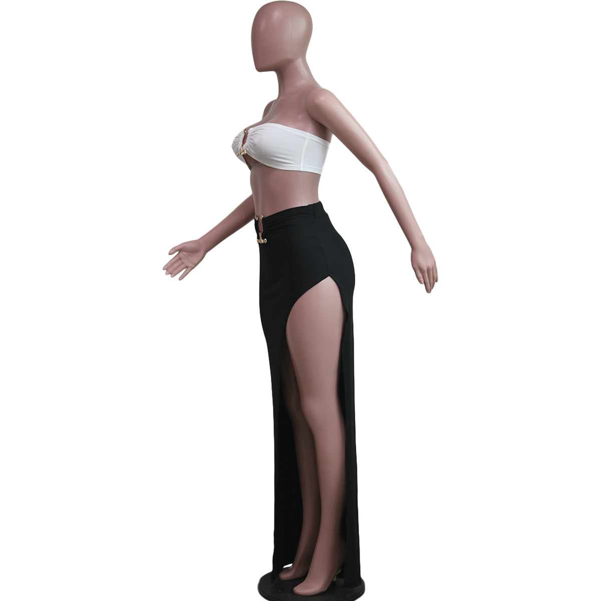 LADIES TWO PIECE SKIRT & TOP SET WHITE / BLACK / WHITE & BLACK (SIZE S - 2XL)
