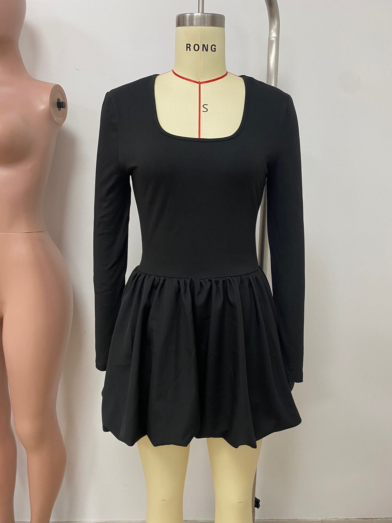 LADIES LONG SLEEVE MINI DRESS BLACK / KHAKI (SIZE S - XL)