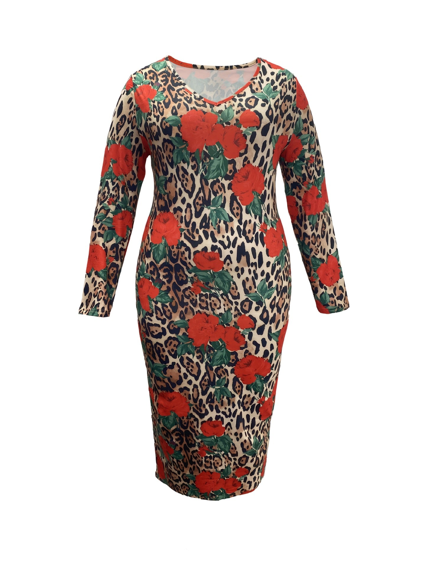 PLUS SIZE LADIES LONG SLEEVE V-NECK DRESS 3 DIFFERENT COLOURS (SIZE XL - 5XL)