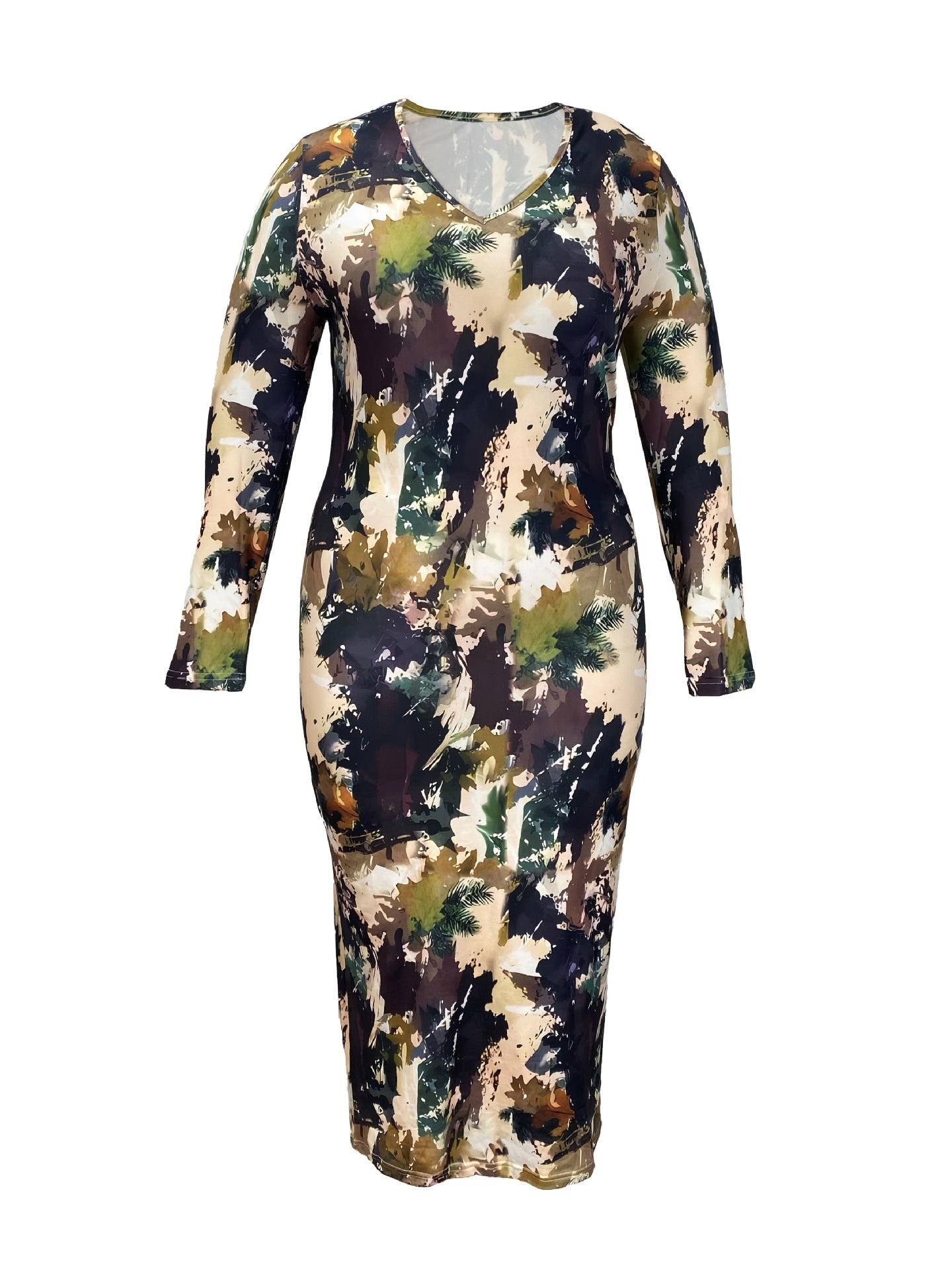 PLUS SIZE LADIES LONG SLEEVE V-NECK DRESS 3 DIFFERENT COLOURS (SIZE XL - 5XL)