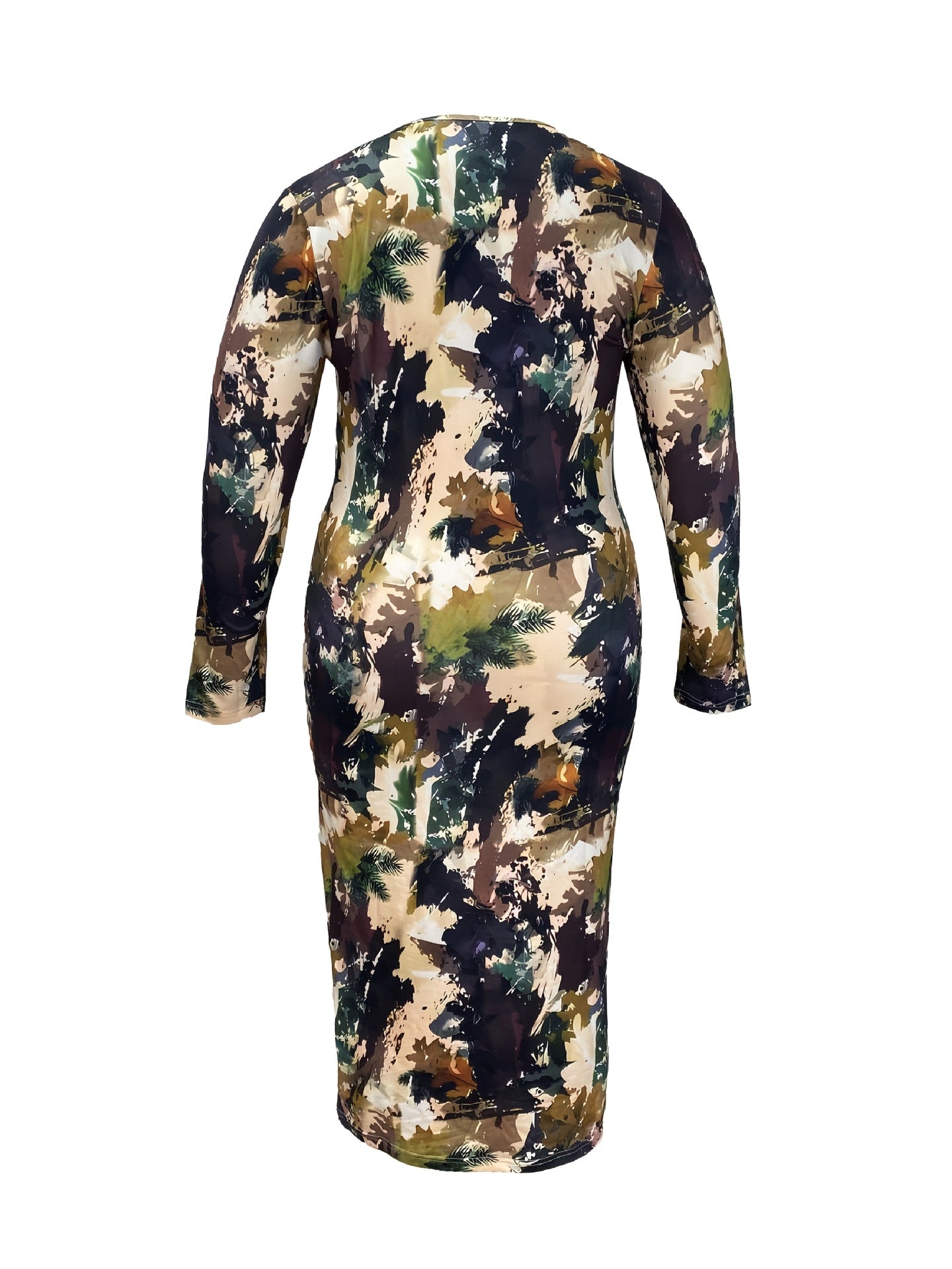 PLUS SIZE LADIES LONG SLEEVE V-NECK DRESS 3 DIFFERENT COLOURS (SIZE XL - 5XL)