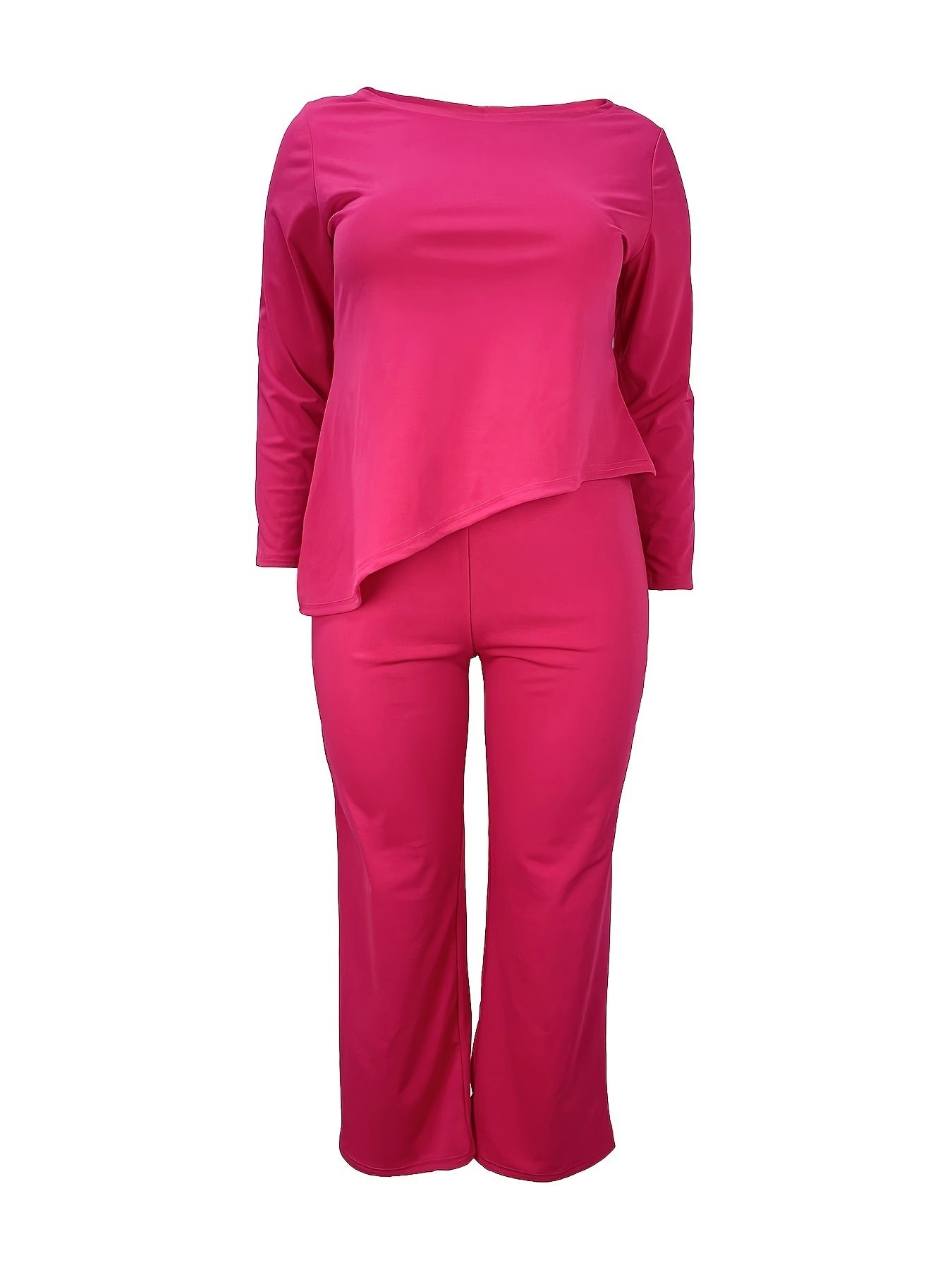 LADIES PLUS SIZE TWO PIECE LONG SLEEVE TOP & PANTS SET DARK PINK (SIZE XL - 5XL)