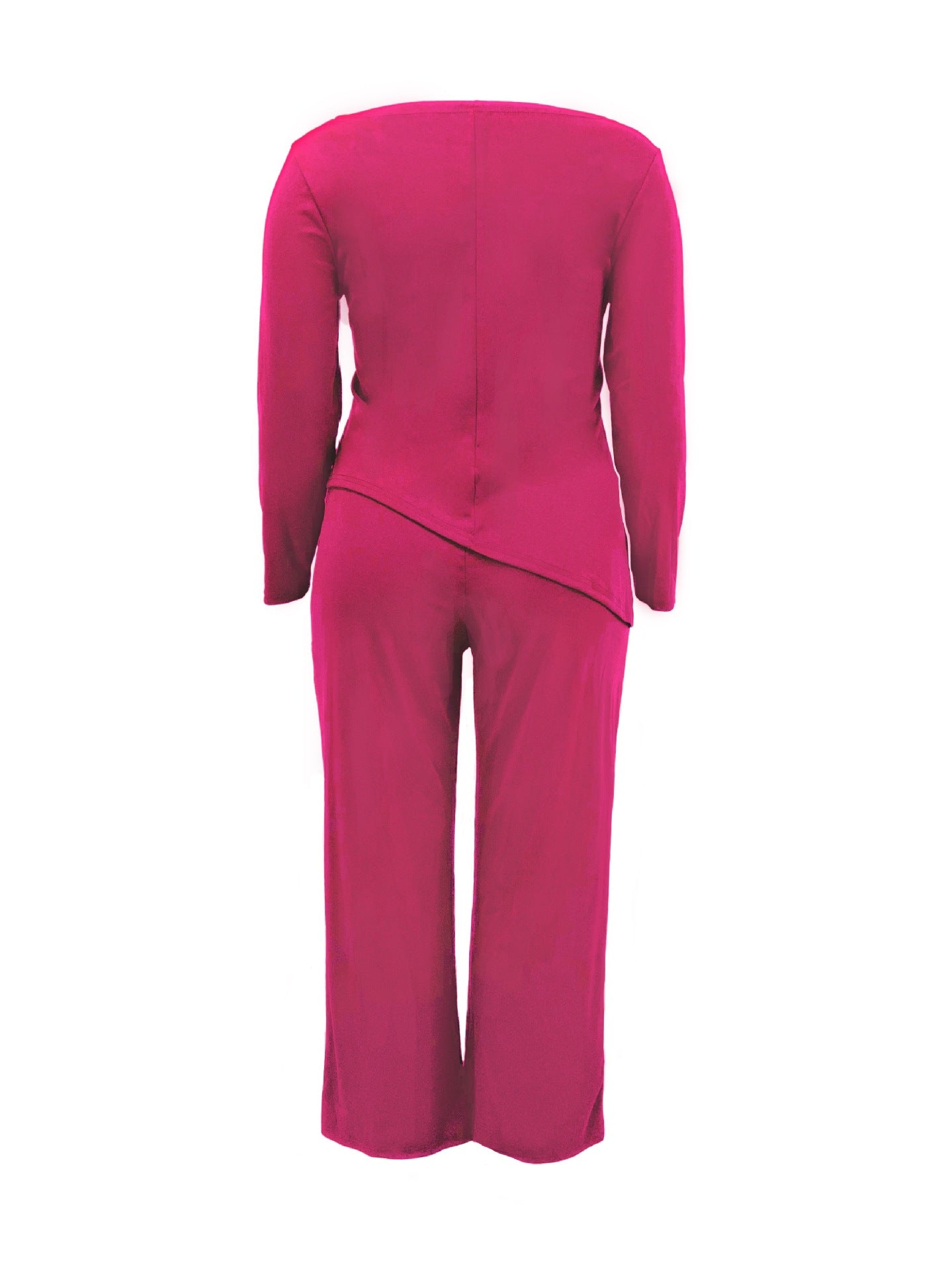 LADIES PLUS SIZE TWO PIECE LONG SLEEVE TOP & PANTS SET DARK PINK (SIZE XL - 5XL)