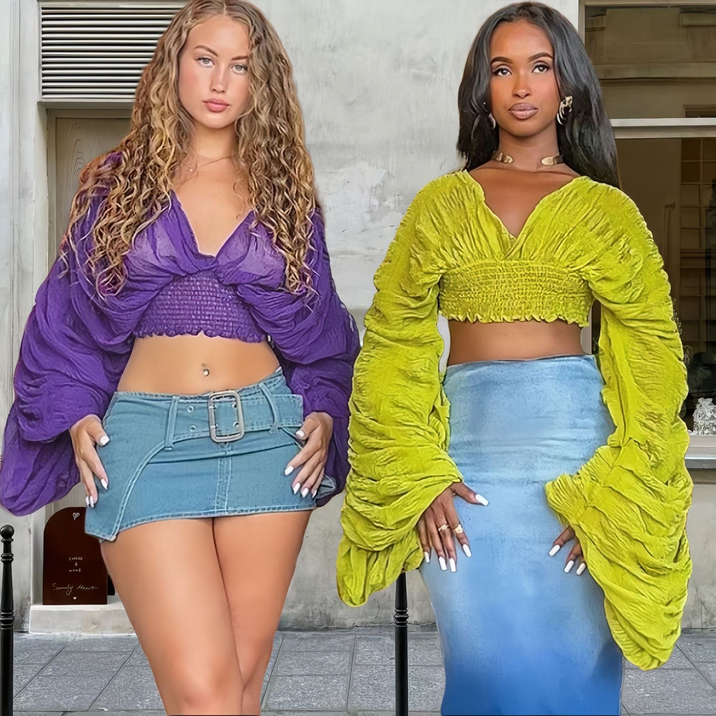 LADIES LONG SLEEVE CROP TOP GREEN (SIZE S - XL)