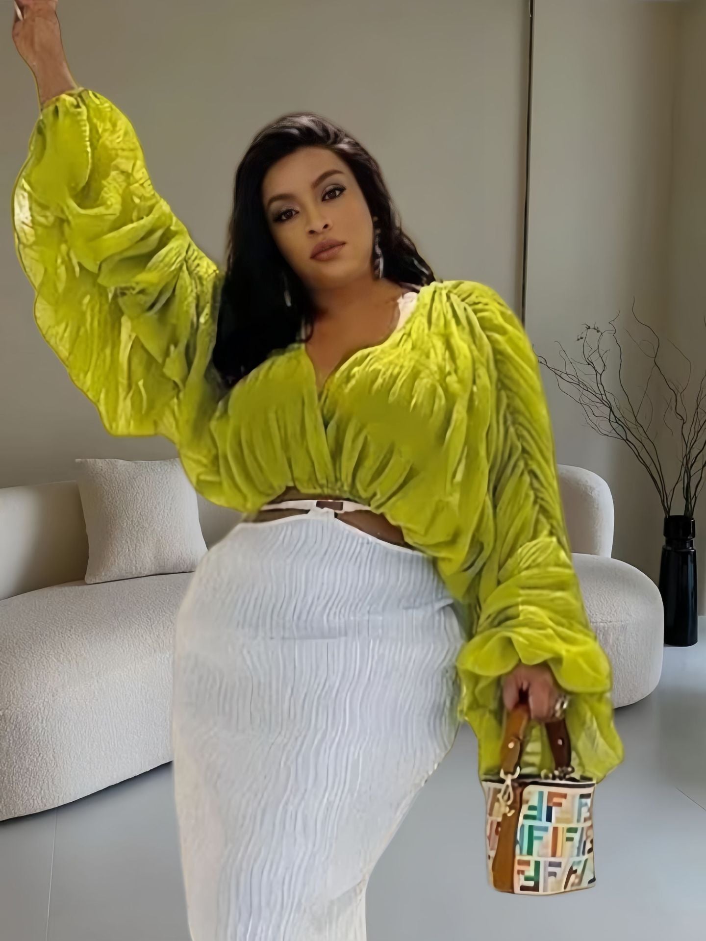 LADIES LONG SLEEVE CROP TOP GREEN (SIZE S - XL)