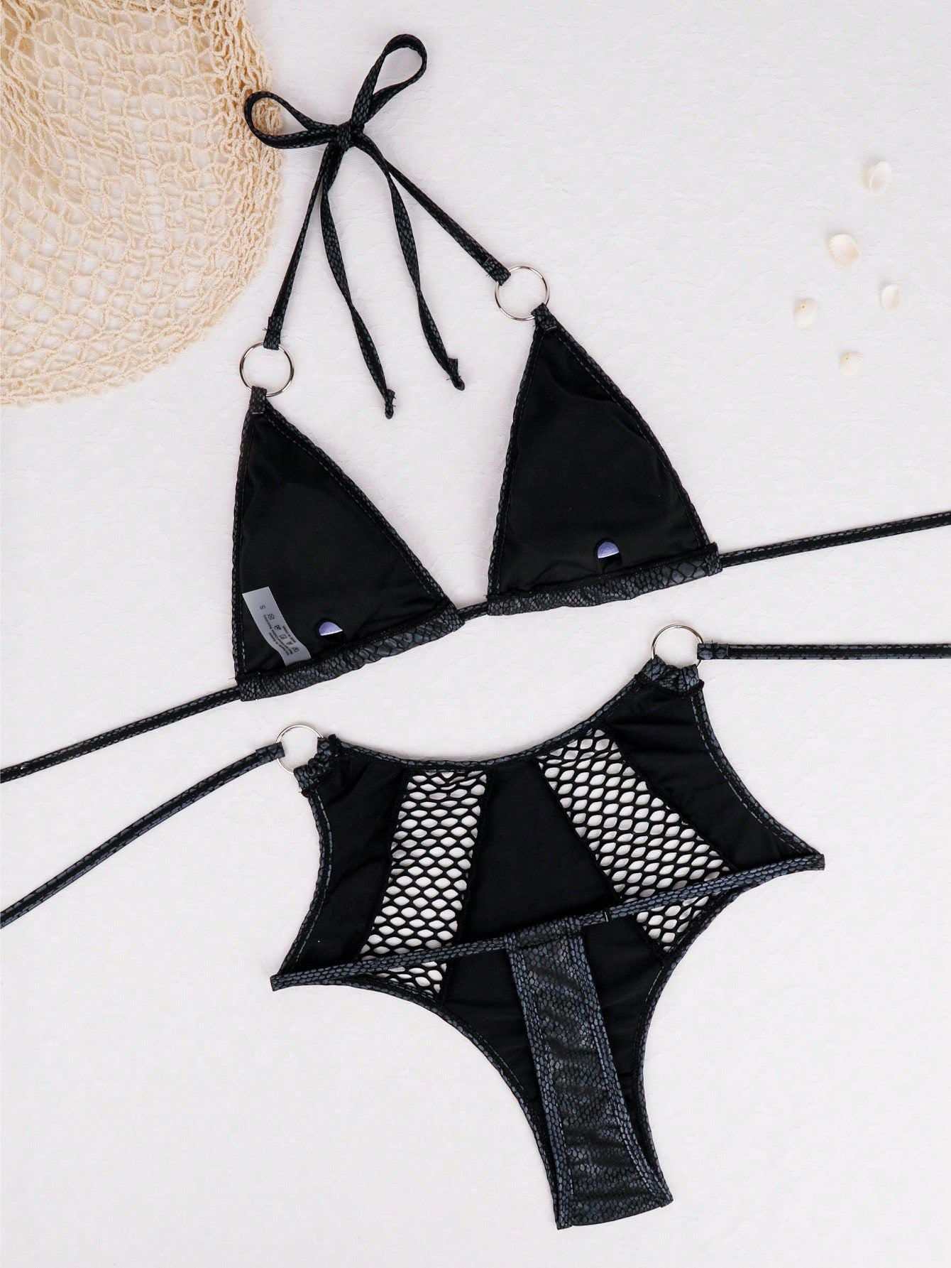 LADIES TWO PIECE PU LEATHER SWIMSUIT BLACK (SIZE S - L)