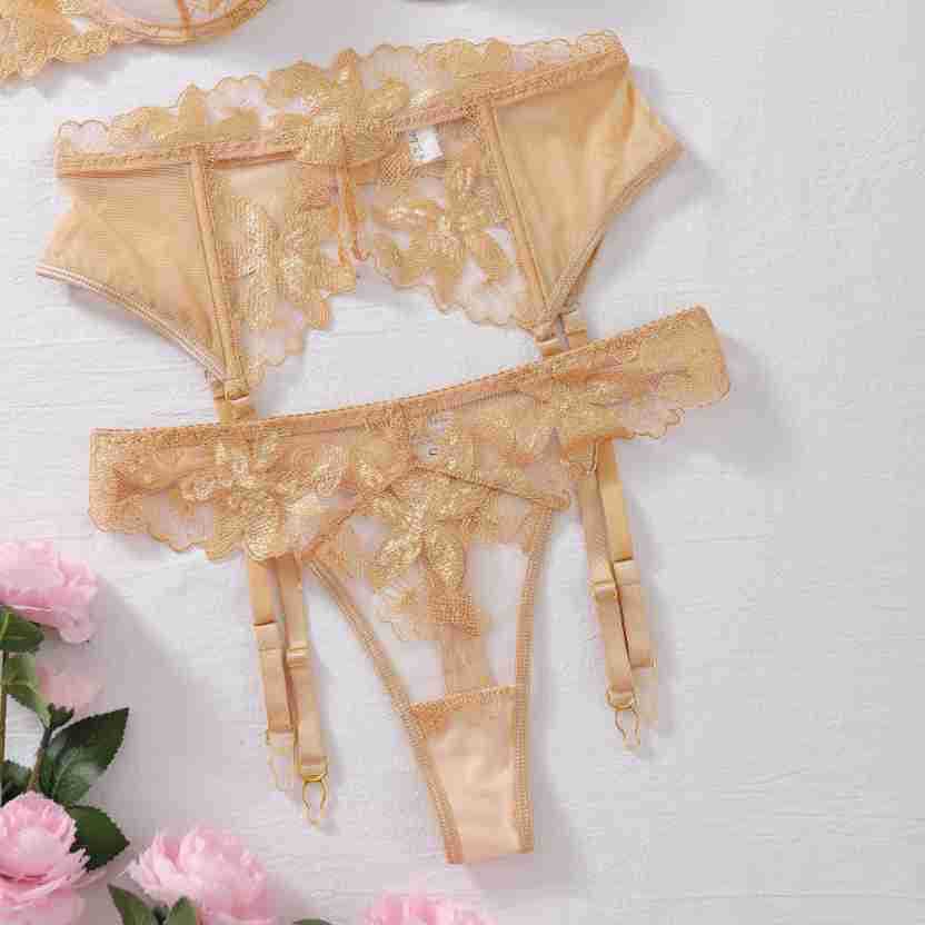 LADIES TWO PIECE LINGERIE SET GOLD (SIZE S - L)