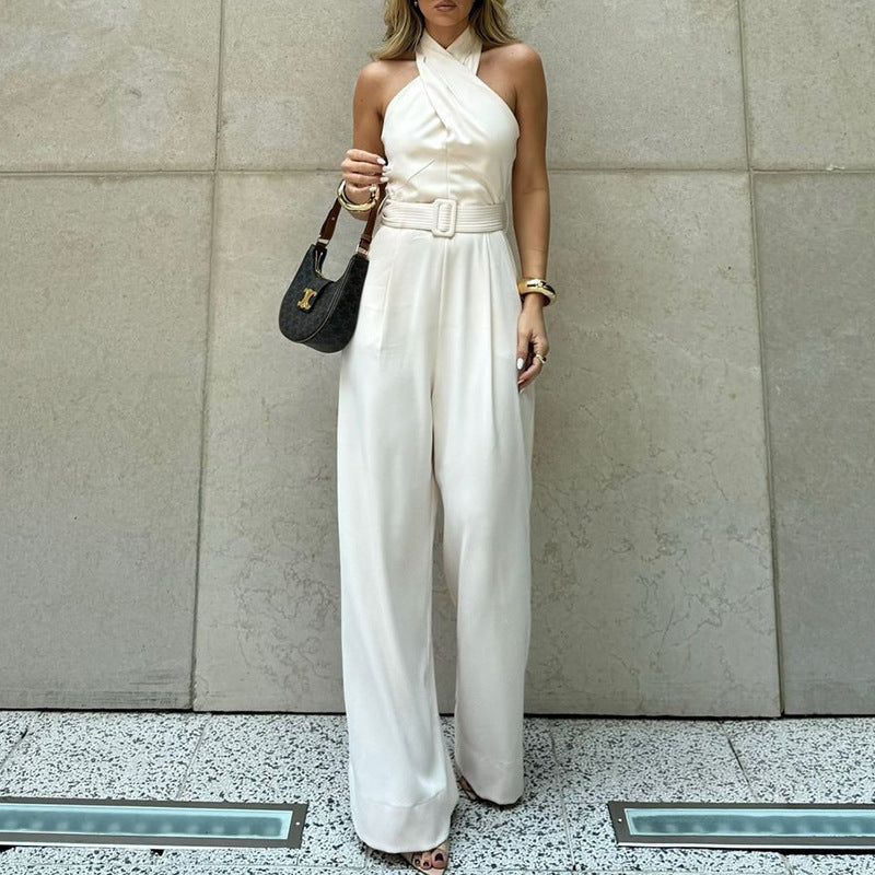LADIES HALTERNECK JUMPSUIT WHITE (SIZE S - XL)