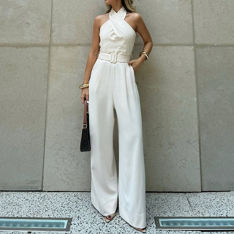 LADIES HALTERNECK JUMPSUIT WHITE (SIZE S - XL)