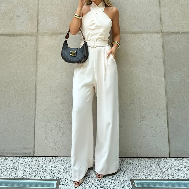 LADIES HALTERNECK JUMPSUIT WHITE (SIZE S - XL)