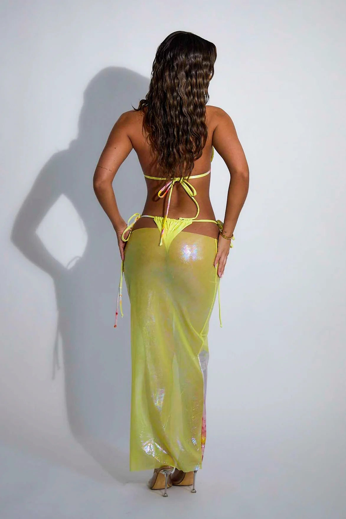 LADIES THREE PIECE BIKINI BEACHWEAR SET YELLOW (SIZE S - L)