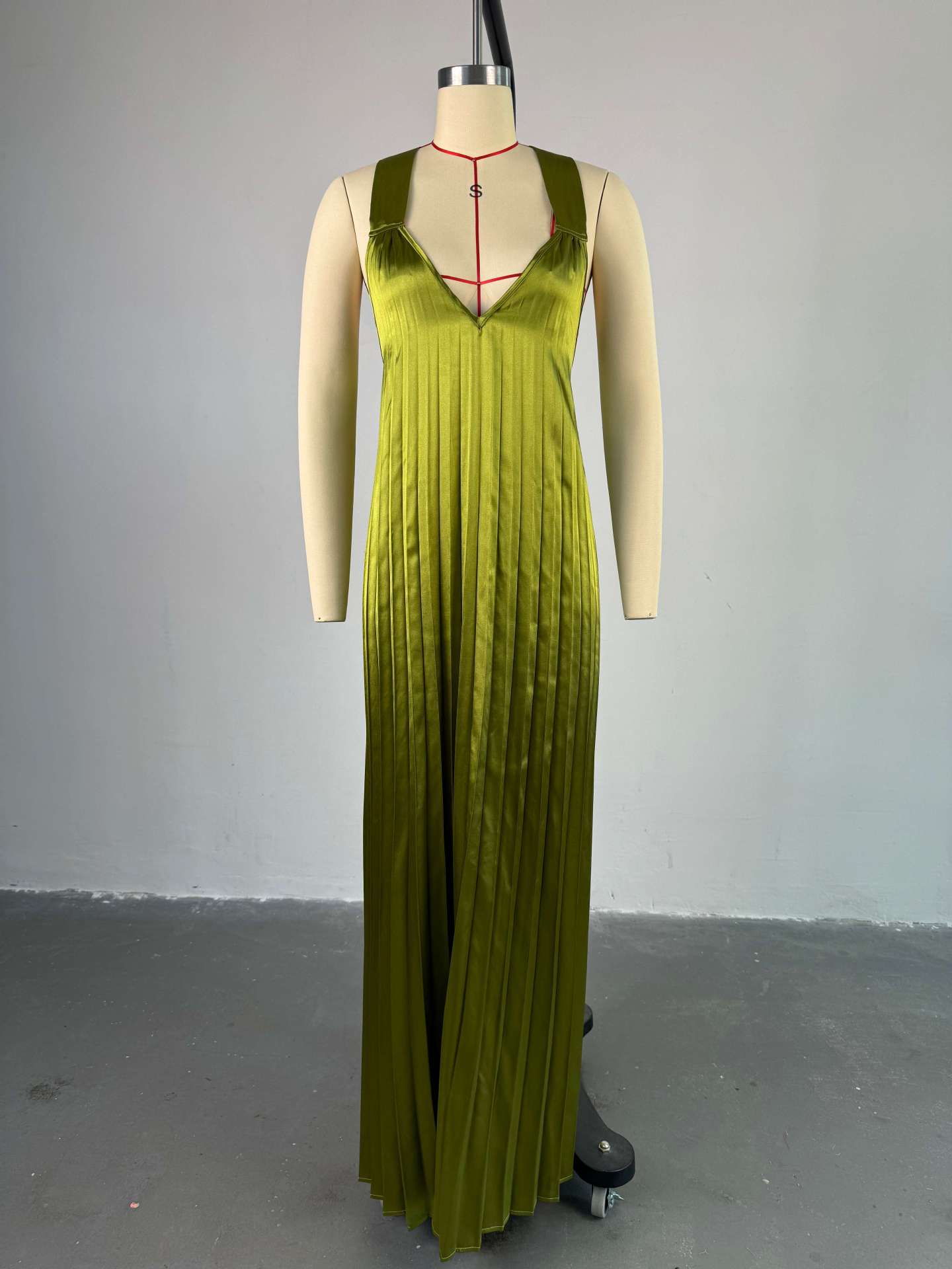 LADIES HALTERNECK V-NECK DRESS GREEN (SIZE S - 2XL)