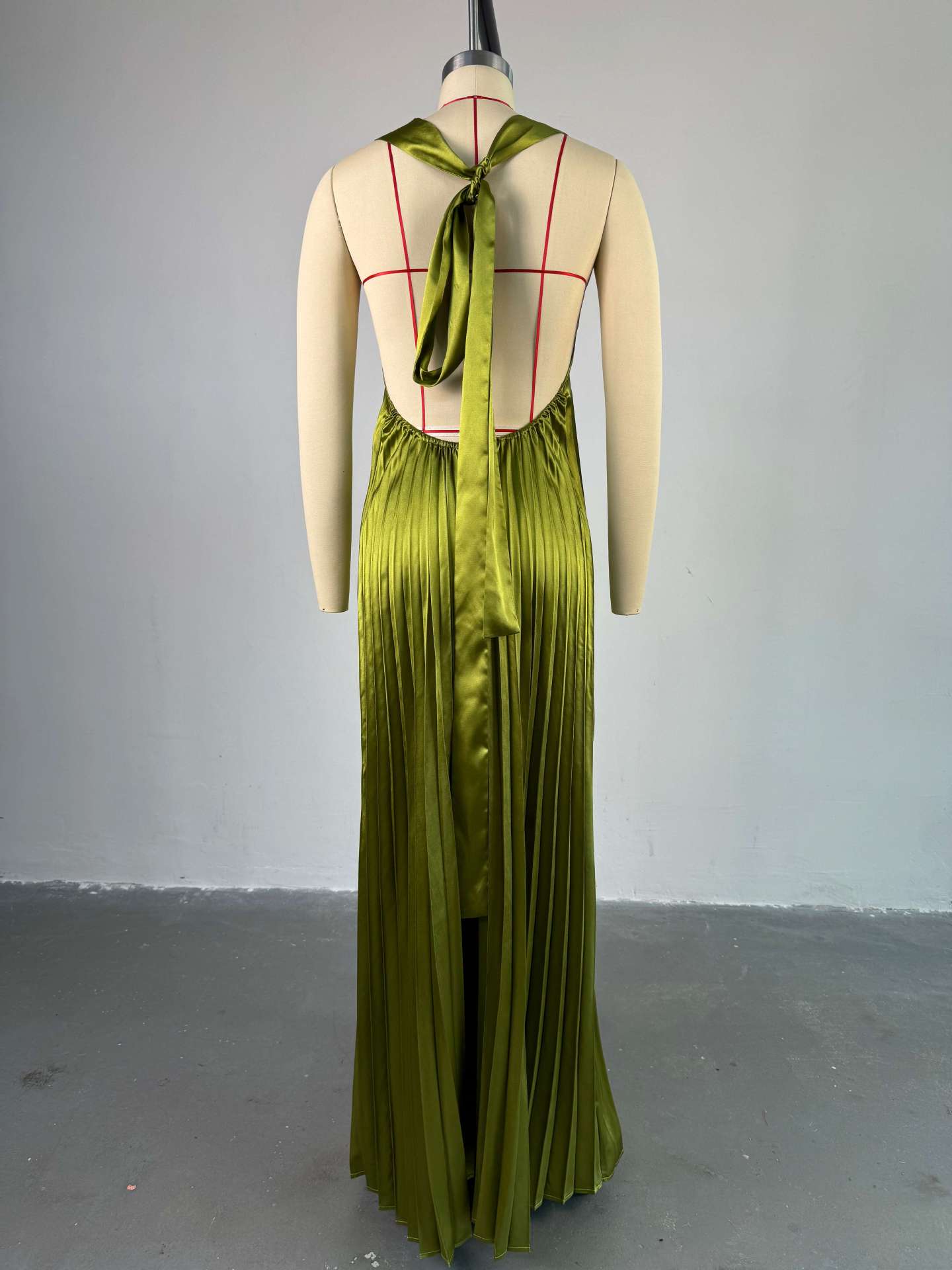 LADIES HALTERNECK V-NECK DRESS GREEN (SIZE S - 2XL)